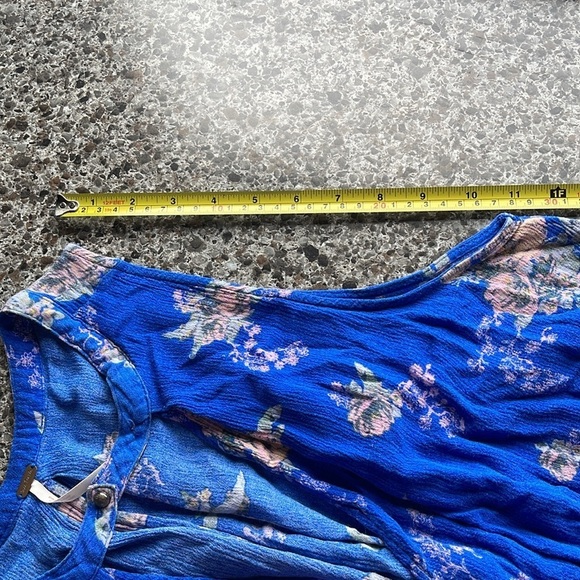 Free People Floral Sleeveless keyhole Tunic Top/Mini Dress women’s Sz S , Blue - Picture 12 of 16